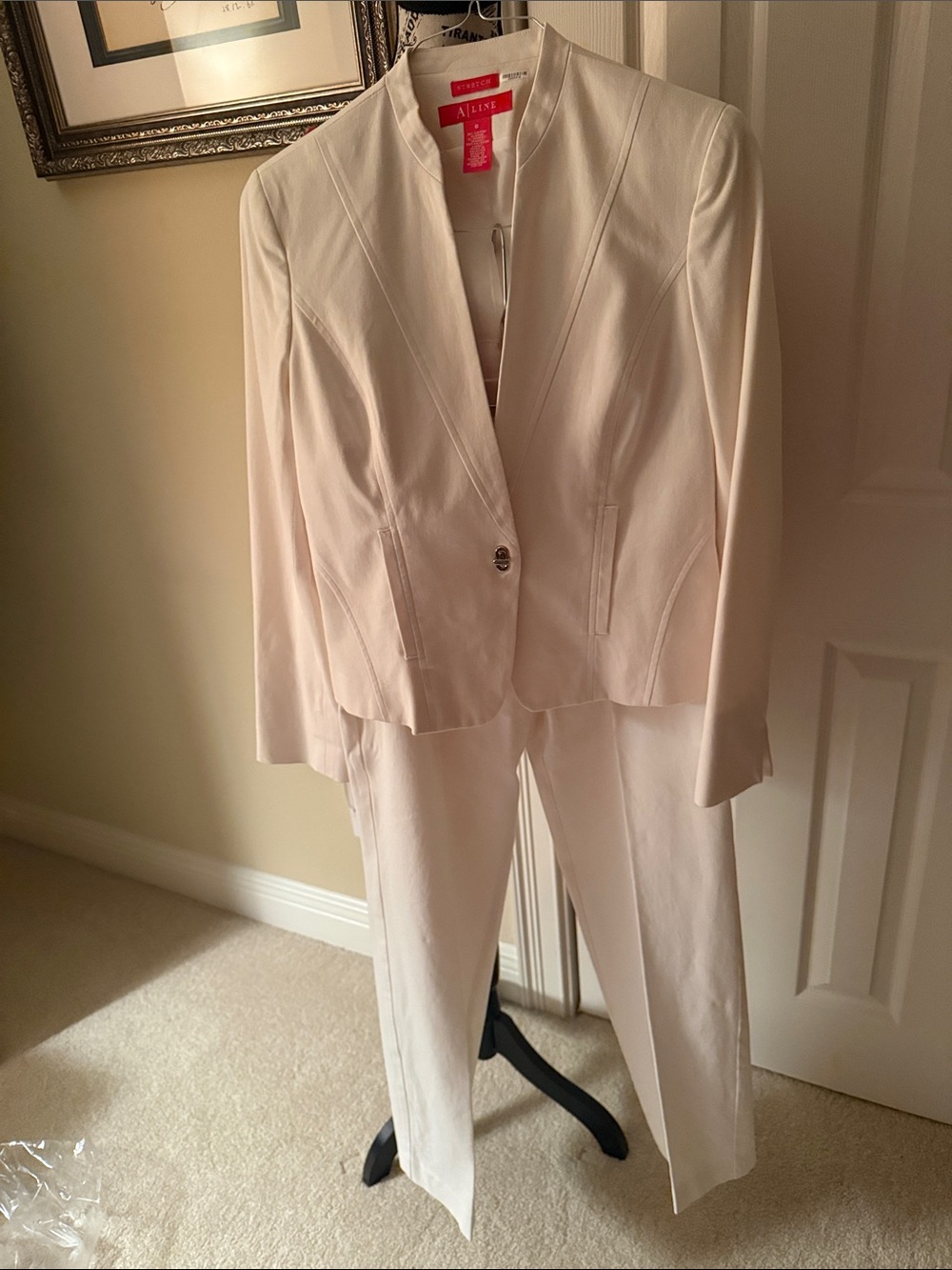 White suit A line wore once to graduation party , one button jacket , boot leg p